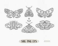 four butterflies with different designs on them, all drawn in one line and each has an individual's face