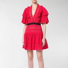 Great Condition, Never Worn New With Tags Designer Red Summer Dresses, Designer Red Dresses For Summer, Designer Red Party Dress, Designer Fitted Red Dress, Designer Red Fitted Dress, Pleated Dress Runway, Red Summer Dresses, Christmas Dress Women, Self Portrait Dress