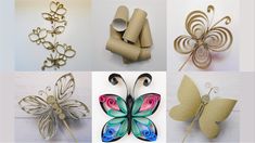 several different types of paper and metal butterflies