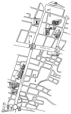 a black and white drawing of a city map