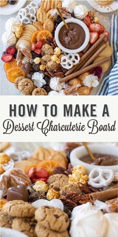 an assortment of desserts on a plate with the words how to make a desert charate board