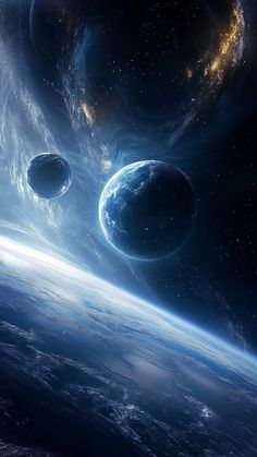 an artist's rendering of three planets in space