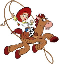 a cartoon girl riding on the back of a horse