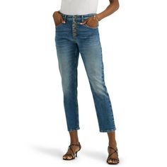 With the Lee Womens Heritage Slim Straight Button-fly Jean, you get the perfect fit made for you. With details including iconic logo hardware, labeling, and spade pockets as well a form flattering mid-rise. Made from a soft cotton with just a hint of stretch, these slim jeans are designed to get better with every wear. Size: 10.  Color: Blue.  Gender: female.  Age Group: adult. Tunic Tops Summer, Button Fly Jeans, Slim Straight Jeans, Blue Outfit, Casual Blouse, Linen Women, Womens Fall, Fashion Tops, T Shirt Top