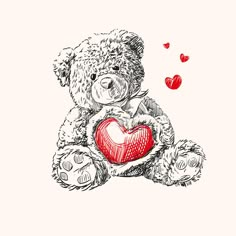 a drawing of a teddy bear with a heart on it's chest stock photo