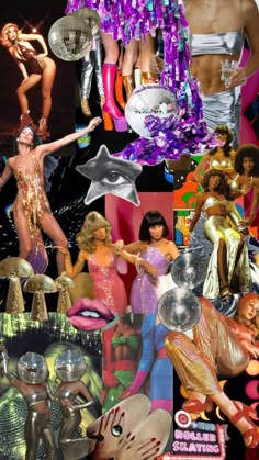 the collage shows many different types of women in costumes and accessories, including shoes