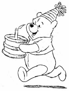 winnie the pooh birthday cake coloring pages for kids to print out and color on