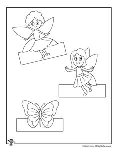 a fairy and a butterfly coloring page for children to color on the same page as they are