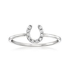 Ross-Simons - .10 ct. t. w. Diamond Horseshoe Ring in Sterling Silver. Size 6. RS Pure. Modern designs that complete your outfit and complement your personality. Let luck come along for the ride. Perfect for stacking, our simple ring features a tiny horseshoe shimmering with .10 ct. t. w. diamonds. Crafted in sterling silver. 1/4" wide. Diamond horseshoe ring. Diamond birthstones are the perfect gift for April birthdays. Argentium Silver Jewelry, Jewelry Presentation, Horseshoe Ring, Along For The Ride, Diamond Birthstone, Cvd Diamond, Simple Ring, Jewelry Rings Diamond, Rings Simple