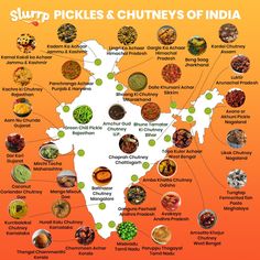 a map showing the different types of spices and cuisines in india, with their names