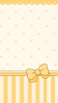 a yellow and white striped background with a bow on the corner, in front of an empty