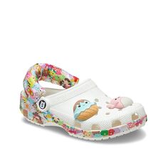 Crocs-Squishmallows Classic Clog Your favorite friends will accompany you in the Squishmalllow Classic clog from Crocs. Squishmallow toy prints on the sole add an interesting touch to this clog. Water-friendly, buoyant, lightweight, and easy to clean, this clog comes with ventilation ports on the vamp to wick away moisture and debris. Pop up the included Jibbitz charms into the holes to elevate the look. Iconic Crocs Comfort system provides lightweight feel, flexibility, and 360-degree comfort. Vegan Clogs, Children Shoes, Unisex Shoes, Clogs Shoes, The Vamps, Shoe Size Chart, Men Shoes Size, Ballerinas, The Kids