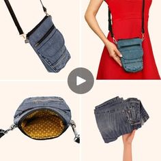 four images showing different types of purses and how to make them look like they are made out of jeans