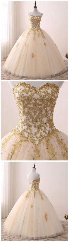 J'aime ça Gold Prom Dresses, 16 Dress, Long Prom Gowns, Applique Wedding Dress, 16 Dresses, Sweet 15, Sweet 16 Dresses, Quince Dresses, Tulle Wedding Dress