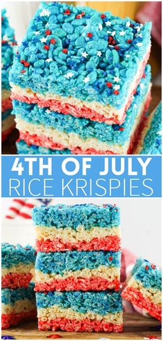 four fourth of july rice krispies stacked on top of each other