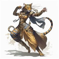 a woman dressed as a tiger with her arms outstretched