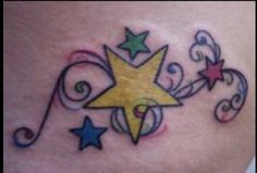 a woman's stomach with stars and swirls on it