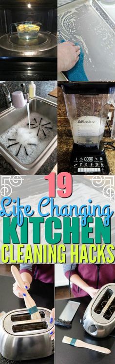 a series of photos showing how to use kitchen cleaning hacks for the stove top