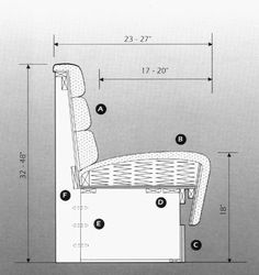 a drawing of a chair with measurements for the seat and back side, as well as numbers