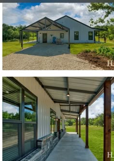 before and after photos of a metal building