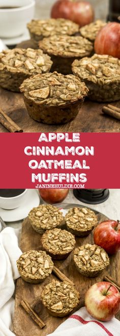 apple cinnamon oatmeal muffins on a cutting board