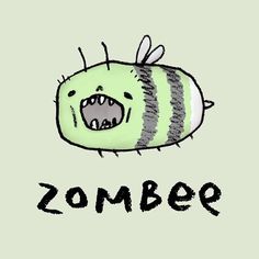 a drawing of a cartoon character with the word zombie on it's chest and mouth