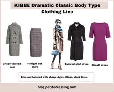 Dramatic Classic Spring Wardrobe, Dramatic Classic Dresses, Kibbe Dramatic Classic Outfits, Dramatic Classic Body Type, Classic Body Type