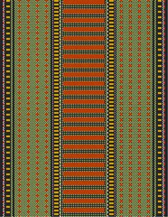 an orange and black striped rug with small dots on it's edges, in the middle