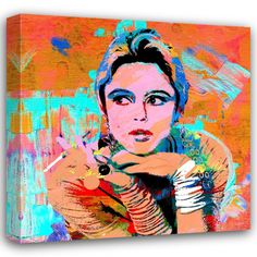 Museum quality fine art giclee reproduction printed on artist grade canvas and gallery wrapped on 1.5" stretcher bars Size: 15" H x 15" W x 1.5" D | Red Barrel Studio® Edie Sedgwick 2 by Stephen Chambers - Wrapped Canvas Painting Canvas in Blue / Orange / Pink | 15 H x 15 W x 1.5 D in | Wayfair Edie Sedgwick, Travel Journals, Retro Comic, Abstract Nature, Art Blue, Painting Canvas, Boho Wall Art, Orange Pink, Pink Orange