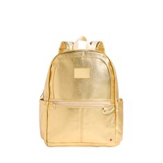 state bags kane kids double pocket backpack metallic gold front view side angle click to zoom Backpack For Trips And Back To School, Trip Or Back To School Backpack, Gold Standard Backpack, Gold Standard Backpack For Everyday Use, Gold Standard Backpack For Travel, Gold Backpack For Daily Use, Casual Gold Bag For School, Casual Gold School Bag, Everyday Gold Standard Backpack