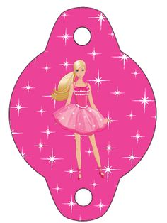 a pink tag with a barbie doll on it