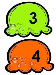 three bubbles with the number four on them, and one bubble has water droplets all over it