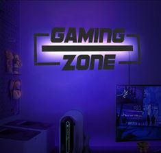 the gaming zone is lit up with purple lighting