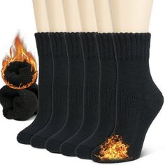 Stay warm and comfortable this winter with our 3 Pairs of Women's Winter Thermal Socks, expertly crafted from a premium blend of merino wool and cotton. Designed for ultimate coziness, these socks are perfect for cold weather adventures or simply lounging at home. Size: 5-11.  Color: Black.  Gender: female.  Age Group: adult. Heated Socks, Thermal Socks, Boots Thick, Socks And Hosiery, Winter Women, Socks Women, Hosiery, Stay Warm, Cold Weather