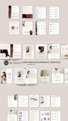 Client Services Experience Template - Bundle Canva Includes Services and Pricing Guide, Client Welcome Packet, and Client Goodbye Packet for coaches, service based business owners, and consultants to ease onboarding and exit experience. Client Welcome Packet, Welcome Packet, Pricing Guides, Client Service, Pricing Guide, Magazine Layout Design, Service Based Business