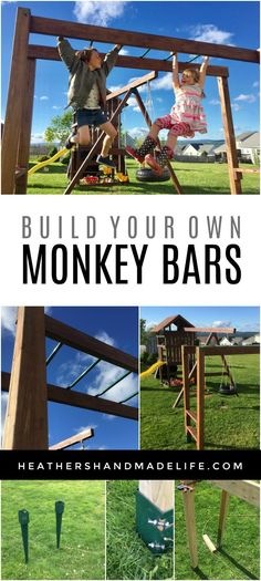 the cover of build your own monkey bars with pictures of children playing on swings and slides