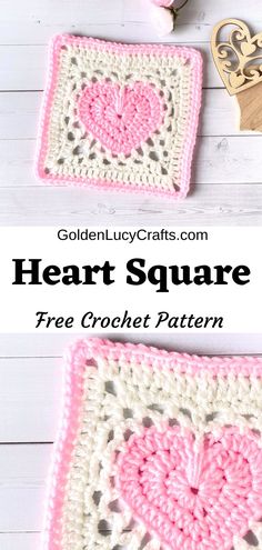 Crocheted heart square motif in pink and white colors. Crochet Granny Square Motif Patterns, Heart Motif Crochet, Crocheted Heart Granny Square, Cute Crochet Granny Square Pattern, Free Granny Square Patterns Simple, Grammy Square Crochet Pattern, Valentine’s Day Granny Square, Free Heart Granny Square Pattern, Patterned Granny Square