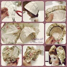 many different pictures of hats that are being used to make head coverings for dolls