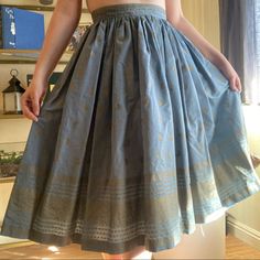 Waist: 25” Open To Reasonable Offers! Vintage Blue Full Skirt, Blue Lined Vintage Skirt, Vintage Blue Lined Skirt, Fitted Vintage Blue Skirt, Vintage Skirts 1950s, Vintage Paisley, Vintage Skirts, 1950s Vintage, Full Skirt