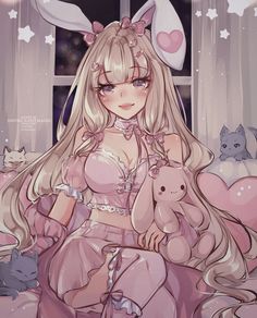 Snuggle Bunny, Cute Doodle Art, Cute Anime Profile Pictures, Bunny Girl, Cute Anime Pics, Cat Girl, Cute Doodles