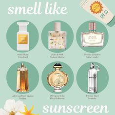 Sunscreen smelling fragrances for summer 2023. Best Summer Perfume For Women, Sunscreen Perfume, Summer Perfumes, Coconut Perfume, Summer Scents, Lavender Perfume