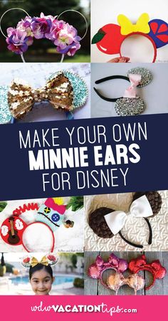 many different minnie ears with the words make your own for disney on top and bottom