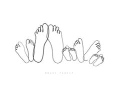 the words smart family written in black and white with four pairs of feet connected to each other