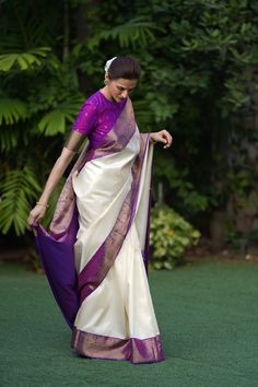 Shalu Saree Blouse Design, Sarees Indian Classy, Three Fourth Sleeve Blouse Designs, Saree And Blouse Color Combinations, Soft Silk Sarees Latest With Price, Celebrity Blouse Designs, Saree Gown Indian, Best Sarees Collection, Purple Silk Saree