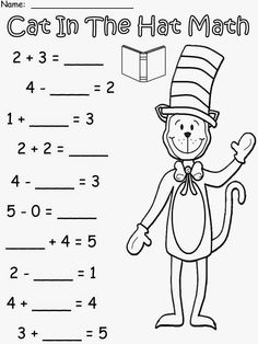 a cat in the hat math worksheet for kids to practice addition and subtraction