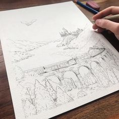 a person is drawing on paper with a pencil