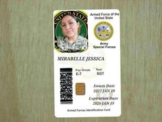 an id card with the image of a soldier