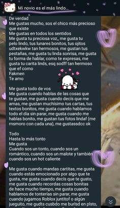 the text is written in spanish and has an image of a cat with hearts on it