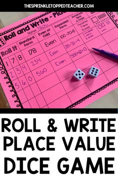 roll and write place value dice game for kids