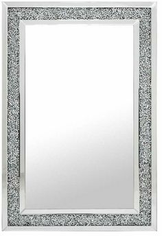 a mirror with silver glitter on the edges and a white border around it, in front of a white background